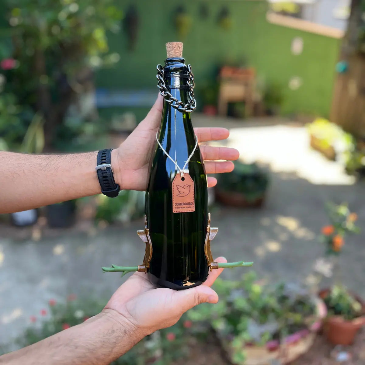 KIT 4 Comedouros Pássaros Livres 2 Champanhe Verde e Branco e 2 Vinho Verde e Branco