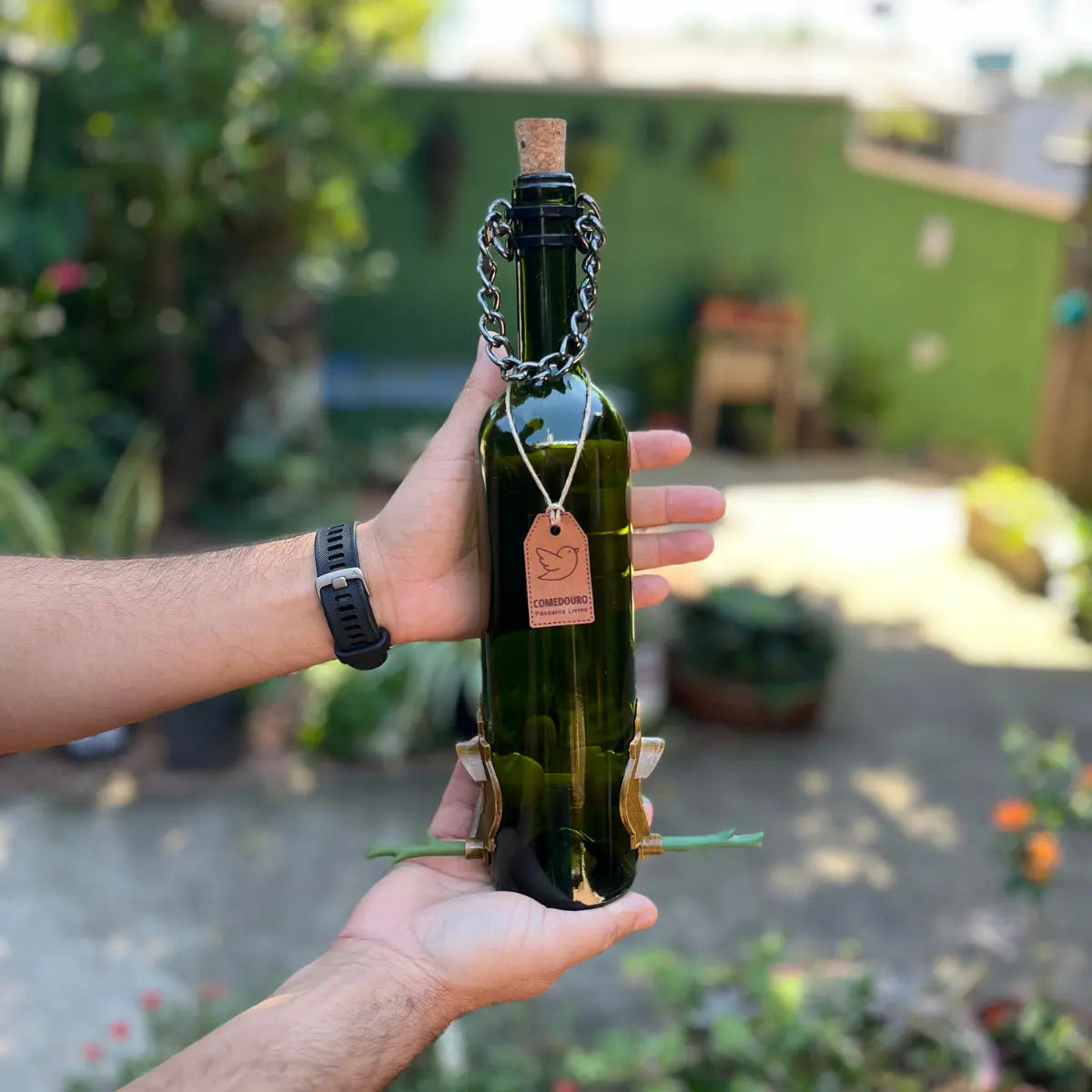 KIT 4 Comedouros Pássaros Livres 2 Champanhe Verde e Branco e 2 Vinho Verde e Branco