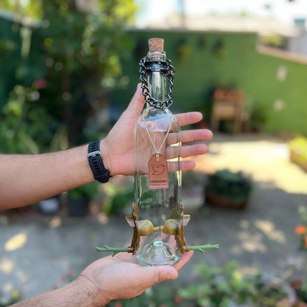 KIT 4 Comedouros Pássaros Livres 2 Champanhe Verde e Branco e 2 Vinho Verde e Branco