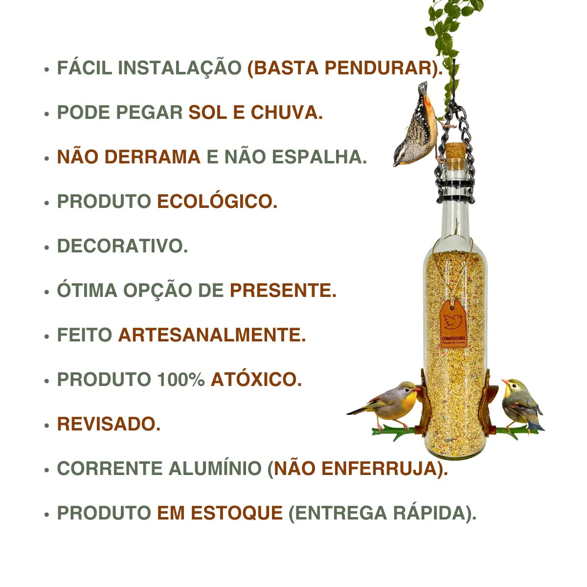 Kit 2 Comedouros Pássaros Livres. Vinho Verde e Branco