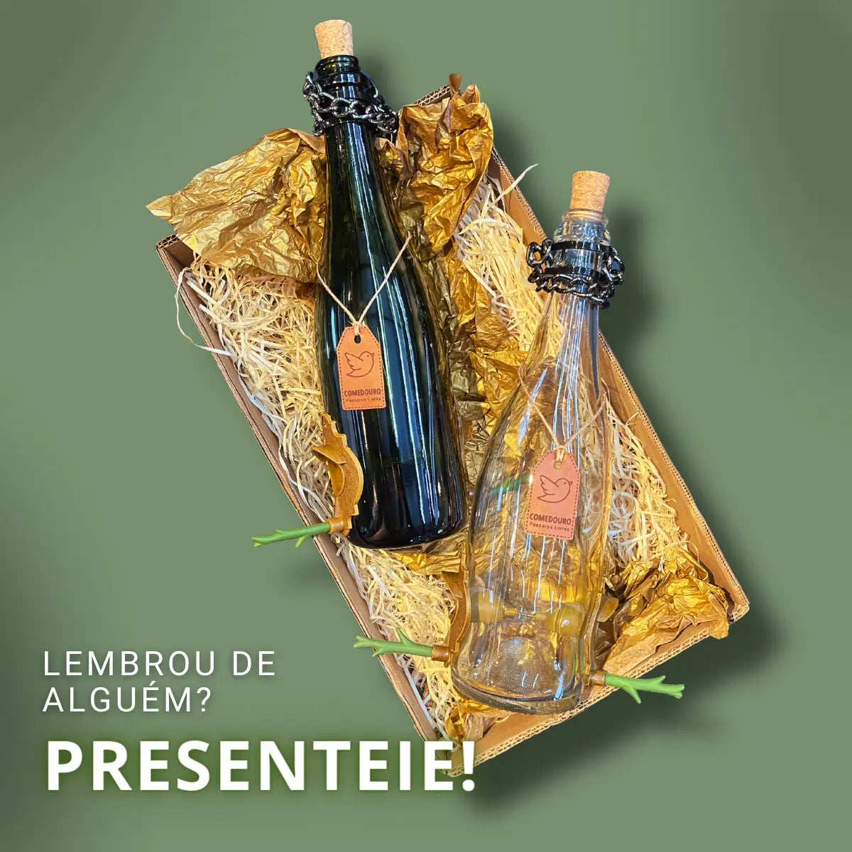 KIT 4 Comedouros Pássaros Livres. 2 Champanhe Verde e Branco. 2 Vinho Verde e Branco.