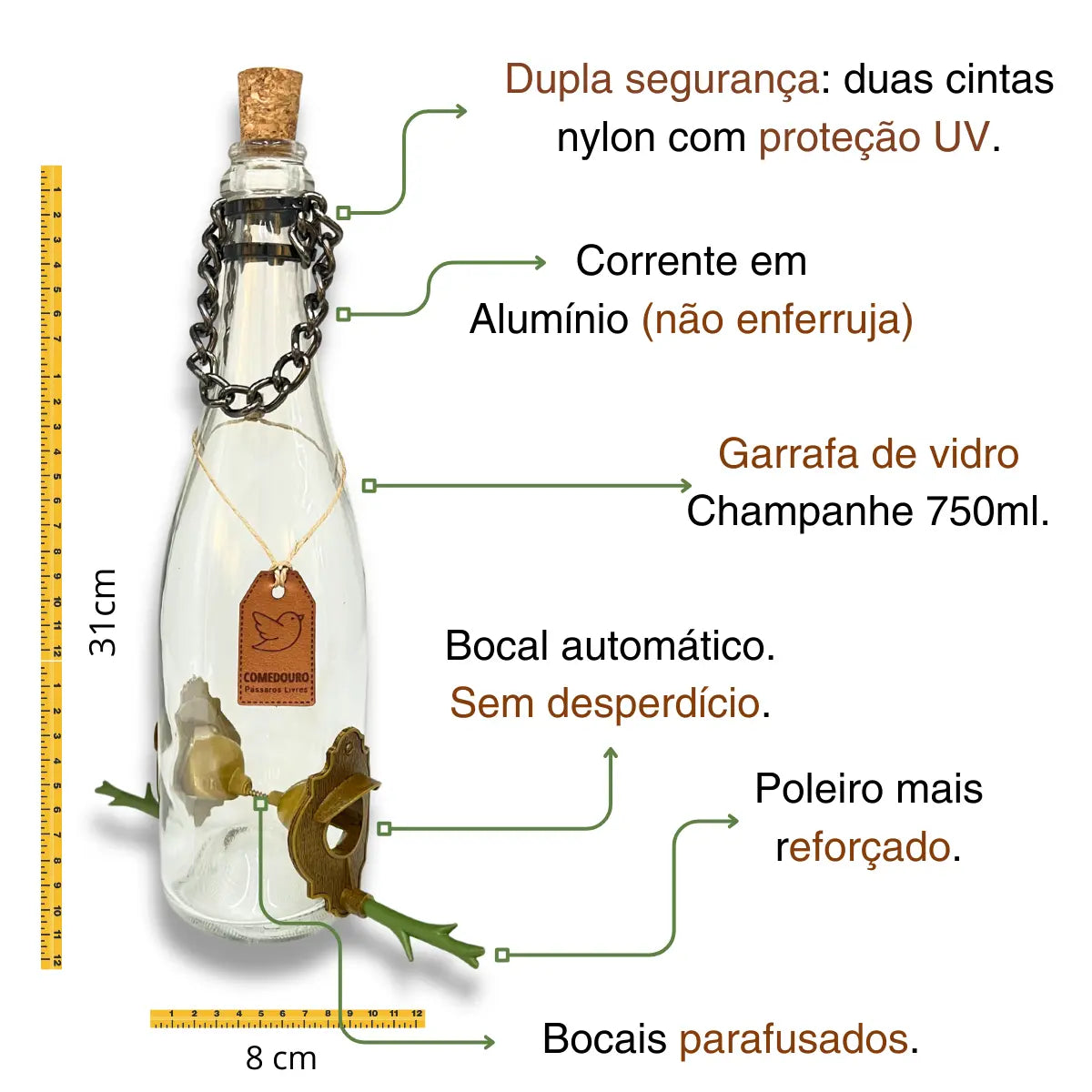 Comedouro Pássaros Livres. Champanhe Branca