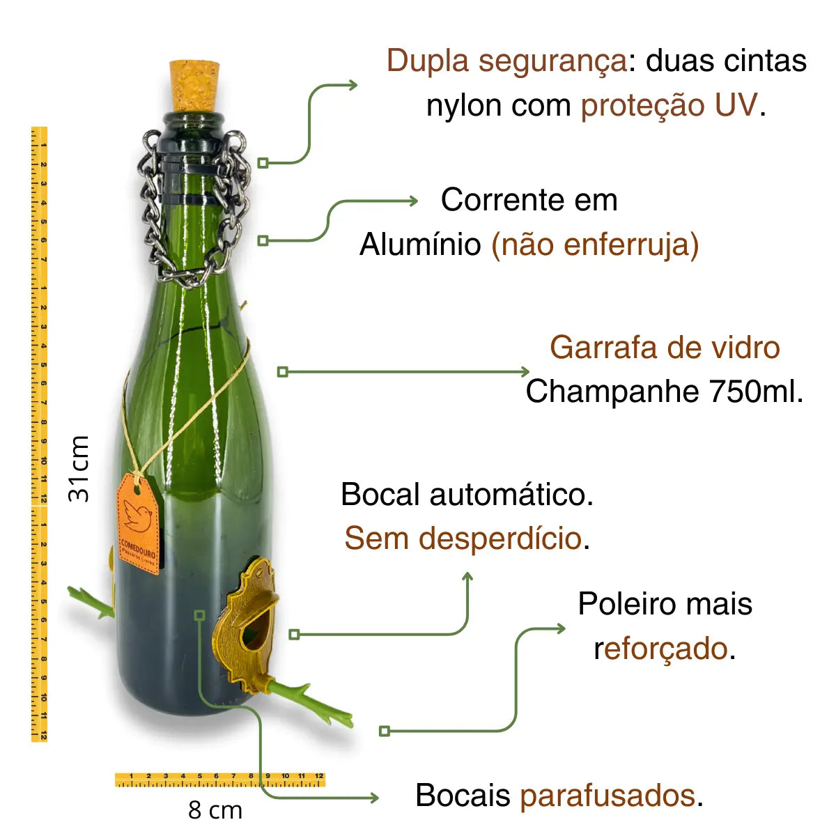 Kit 2 Comedouros Pássaros Livres. Champanhe Verde