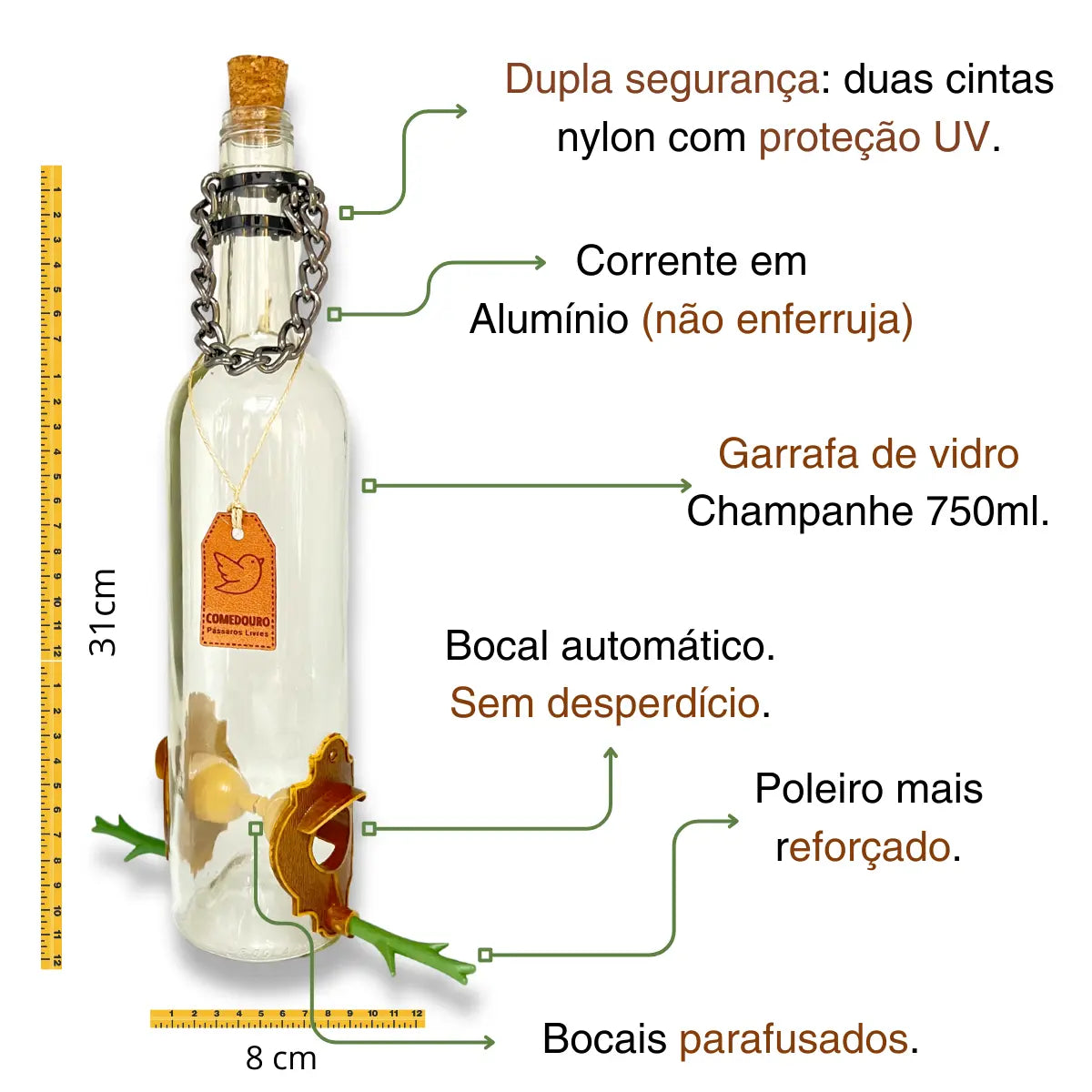 Kit 2 Comedouros Pássaros Livres. Vinho Verde e Branco