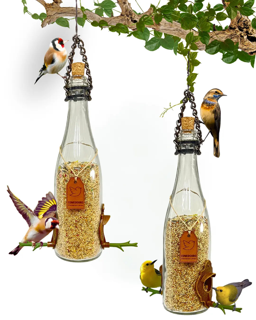 Kit 2 Comedouros Pássaros Livres Champanhe Branca