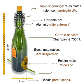 Kit 2 Comedouros Pássaros Livres. Champanhe Verde e Branco