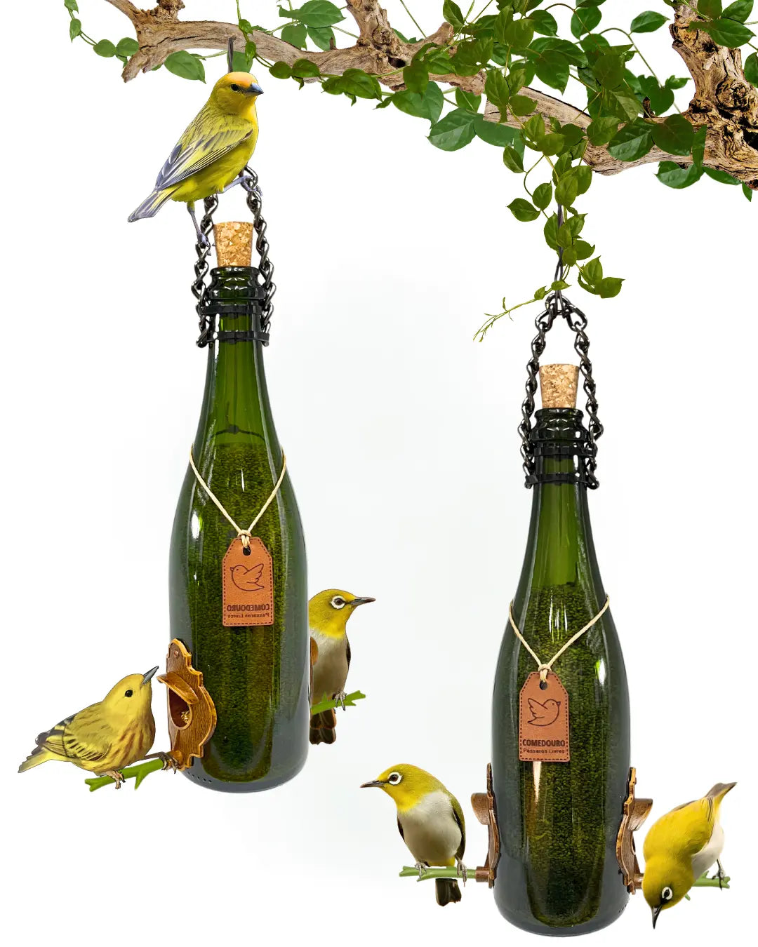 Kit 2 Comedouros Pássaros Livres Champanhe Verde